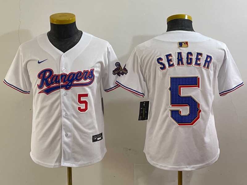 Youth Texas Rangers #5 Corey Seager Number White 2024 Gold Collection Limited Cool Base Jerseys->mlb youth jerseys->MLB Jersey
